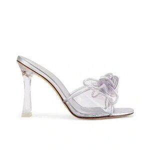 NEW Larroude Mariah Heels Womens 8 Silver Clear Bow Chic Enchanting Designer
